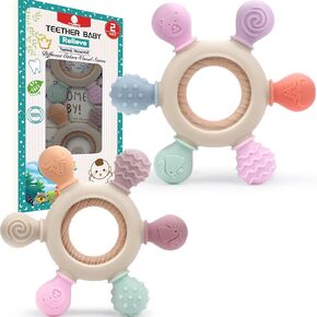 Baby Rudder Teether 2 Pack | 6 Teeth Contact Points Silicone Teether Toy for Baby， Reaches Front, Back, and All New Teeth Types, Easy to Hold, BPA-Free