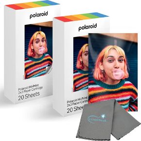 Polaroid Hi Print 2x3 Paper Cartridge, Peel and Stick, 2 Pack (40 Photos) with a Lumintrail Microfiber Cleaning Cloth