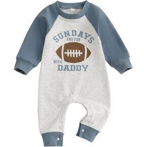 Gueuusu Sundays are for Football with Daddy Toddler Baby Boy Girl Outfit Funny Long Sleeve Romper Jumpsuit Game Day Outfit