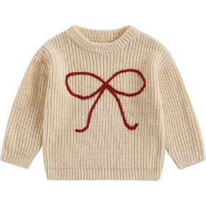 Toddler Baby Girl Knit Sweater Embroidery Bow Shirt Long Sleeve Sweatshirt Infant Girl Fall Winter Outfits