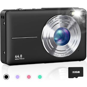 Digital Camera for Kids, FHD 1080P Point and Shoot Digital Camera with 32GB SD Card & 16X Digital Zoom (Black)