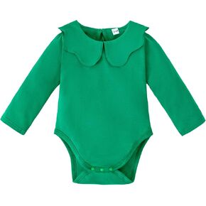 LYSMuch 0-24Mo Baby Girls Long Sleeve Bodysuit Toddler Peter Pan Collar Romper Solid Color Clothes