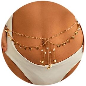 Boho Gold Waist Belly Chain Layered Waist Chain Coin Pendant Chain Belt Diamond Women Body Waist Chain for Summer Beach Party