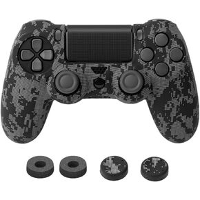 NiTHO Controller Silicone Case Cover Set for PS4, 1x Rubber Protector Skin with 2X Joystick Thumb Grip Caps and 2X Analog Precision Rings, Compatible with PS4 /Slim/Pro Dualshock 4 Controller - Camo