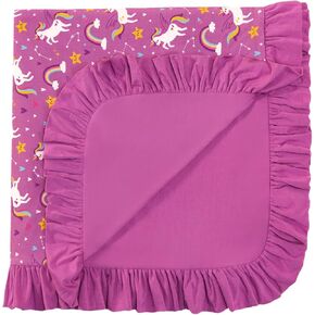 Premium Baby Blanket for Girls, Stretchy Quilt, Soft Crib Bedding for Newborn Baby and Toddler, Ruffle Nursery Blanket for Kids, Viscose Made from Bamboo 50''x50'' Purple Unicorn