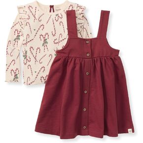 Burt's Bees Baby Baby Girls' Dress, Infant & Toddler, Short & Long-Sleeve, 100% Organic Cotton, Dancing Candy Canes