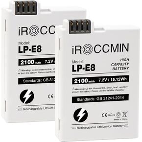2-Pack LP-E8 Replacement Battery,2100mAh for Canon LP-E8 Battery for Canon EOS 650D 600D 550D, Kiss X7i X6i X4 X5 X6, Rebel T3i, T2i, T4i, T5i, LC-E8E