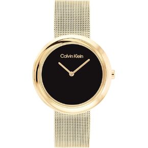 Calvin Klein Women's Quartz Two Tone Rose Gold Plated Stainless Steel and Leather Strap Watch, Color: Putty (Model: 25200094)