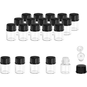 PATIKIL 5ml Essential Oil Bottles, 20 Pack Clear Glass Bottles with Orifice Reducer Sample Vial Octagon Screw Cap Storage Vials Container, Black