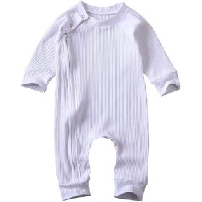 Newborn Baby Girl Boy Zipper Footed Romper Onesie Ribbed Ruffle One Piece Footie Jumpsuit Fall Clothes Outfit