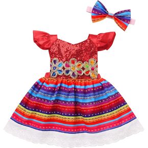 Baby Mexican Dress Toddler Girls Traditional Mexican Embroidery Sequin Dresses Cinco de Mayo Mexican Fiesta Party Outfits