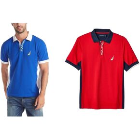 Nautica Men's Short Sleeve Color Block Performance Pique Polo Shirt
