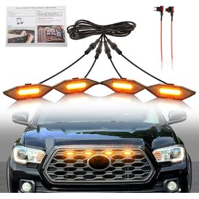 4 PCS Grill Led Lights for Toyota Tacoma Grill Lights 2023 2020-2022 TRD Off Road Sport OEM Grill,Rapt0r Lights for Tacoma 6 LED Upgrade Grille Light (Updated-Amber Lights)