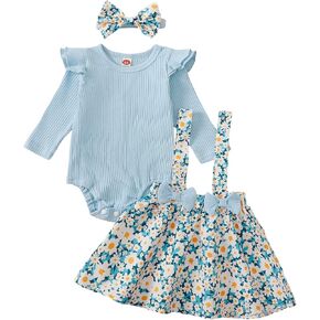 ZAXARRA Baby Girl Fall Outfits Infant Girl Romper Suspender Dress Skirt with Headband 3Pcs Festival Clothes Set