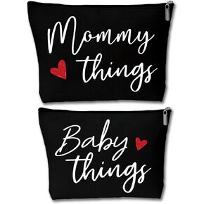 Mommy and Baby Matching Pouch Set, Mommy Things and Baby Things Bags, Gifts for New Moms Expecting Moms, Matching Travel Cases, Black Set of 2