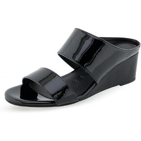 What's What Women's Wheeler Wedge Sandal, Black Patent PU, 11 Wide