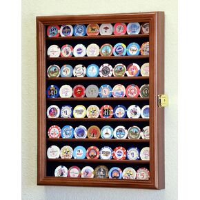 64 Casino Chip Coin Display Case Cabinet Chips Holder Wall Rack 98% UV Lockable -Cherry in Kuwait