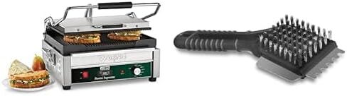Waring Commercial WDG250 Tostato Supremo Ribbed Top Plate and Flat Bottom Plate Large Surface Panini Grill, 120 V, 1800W, 5-15 Phase Plug in Saudi Arabia