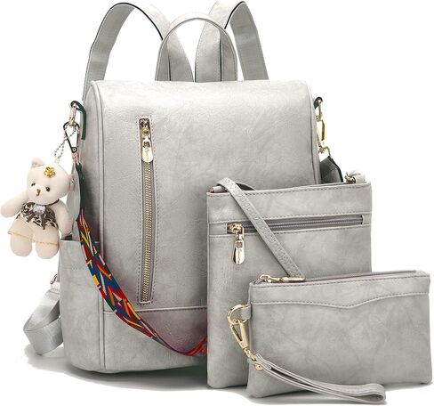 حقيبة ظهر نسائية من Soperwillton مصنوعة من جلد البولي يوريثان ومضادة للسرقة، حقيبة كتف أنيقة للسفر، مجموعة من 3 قطع in Kuwait