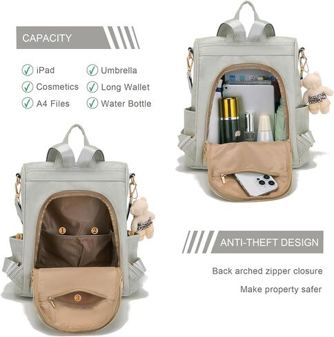 حقيبة ظهر نسائية من Soperwillton مصنوعة من جلد البولي يوريثان ومضادة للسرقة، حقيبة كتف أنيقة للسفر، مجموعة من 3 قطع in Kuwait