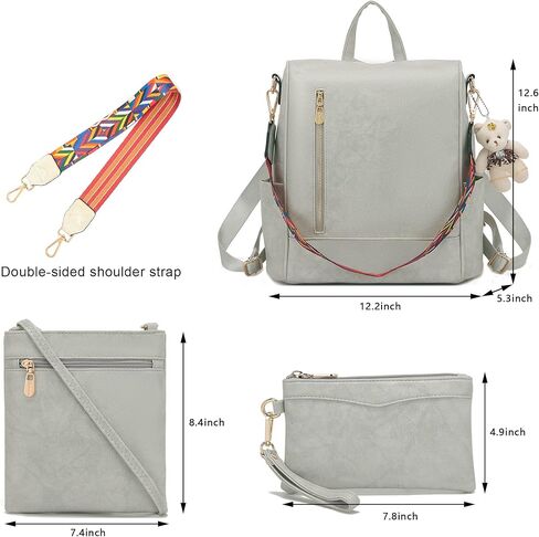 حقيبة ظهر نسائية من Soperwillton مصنوعة من جلد البولي يوريثان ومضادة للسرقة، حقيبة كتف أنيقة للسفر، مجموعة من 3 قطع in Kuwait