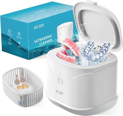 Ultrasonic Jewelry Cleaner, BCOM 46kHz Professional Portable Ultrasonic Retainer Cleaner for Dental Retainer, Mouth Guard, Watch, Ring, Jewelry Cleaner Ultrasonic Machine - Household Use, Black in Saudi Arabia