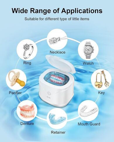 Ultrasonic Jewelry Cleaner, BCOM 46kHz Professional Portable Ultrasonic Retainer Cleaner for Dental Retainer, Mouth Guard, Watch, Ring, Jewelry Cleaner Ultrasonic Machine - Household Use, Black in Saudi Arabia