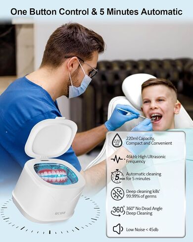 Ultrasonic Jewelry Cleaner, BCOM 46kHz Professional Portable Ultrasonic Retainer Cleaner for Dental Retainer, Mouth Guard, Watch, Ring, Jewelry Cleaner Ultrasonic Machine - Household Use, Black in Saudi Arabia
