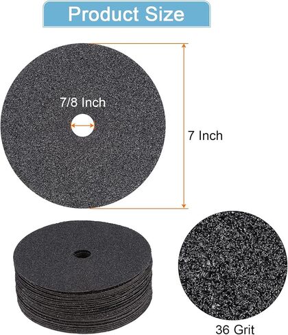HARFINGTON 25PCS Silicon Carbide Resin Fiber Grinding and Sanding Discs 7" x 7/8" Center Hole 36 Grit Fiber Abrasive Discs for Grinding Polishing in Saudi Arabia