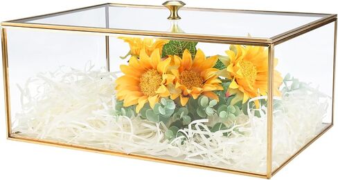 HighFree Copper Golden Vintage Glass Lidded Box w/Lift-off Cover, Jewelry Display Box Organizer, Decorative Keepsake Counter Display Box (10.85×7.1×3.95 in) in Saudi Arabia
