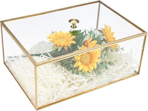 HighFree Copper Golden Vintage Glass Lidded Box w/Lift-off Cover, Jewelry Display Box Organizer, Decorative Keepsake Counter Display Box (10.85×7.1×3.95 in) in Saudi Arabia