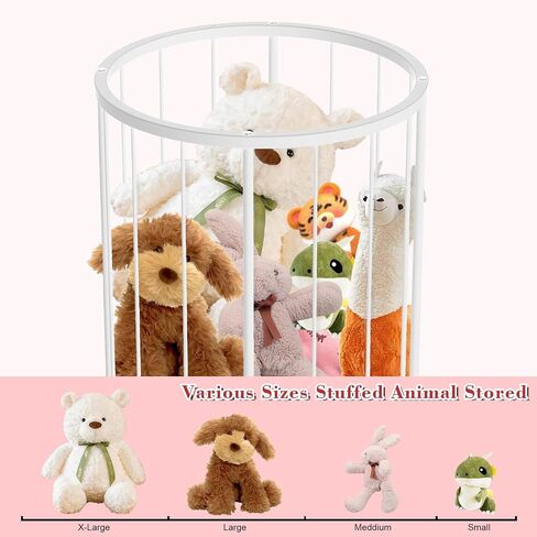 Stuffed Animal Storage, Metal Large Stuffed Animals Zoo, Plush Toy Storage Organizer Shelf for Nursery Playroom Kids Room, Stuffed Animal Holder with 360° Brake Wheels and Elastic Band,Round,WHI in Saudi Arabia