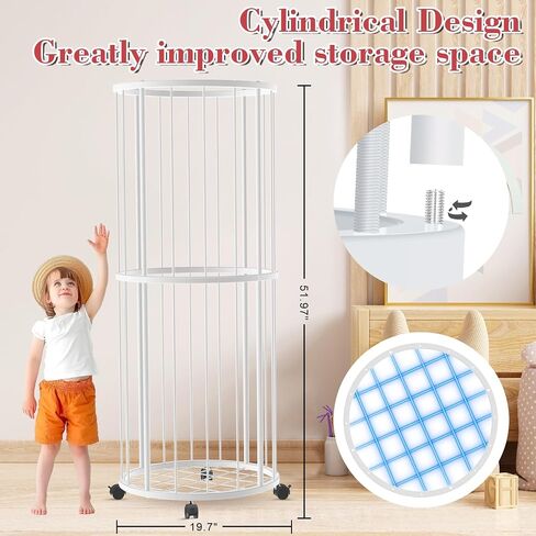 Stuffed Animal Storage, Metal Large Stuffed Animals Zoo, Plush Toy Storage Organizer Shelf for Nursery Playroom Kids Room, Stuffed Animal Holder with 360° Brake Wheels and Elastic Band,Round,WHI in Saudi Arabia