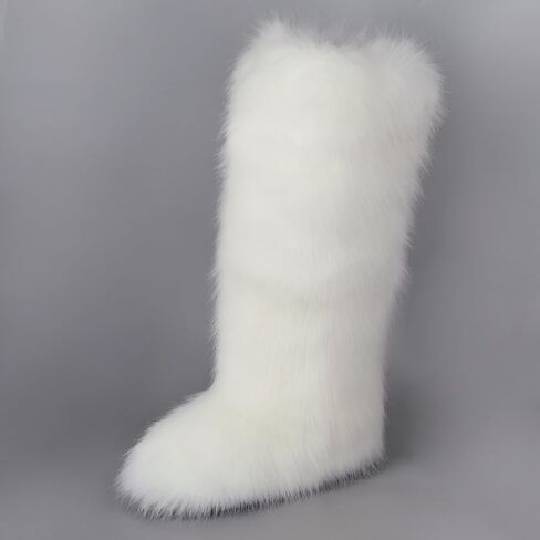 ZSGYCHCY Women's Faux Fur Boots Winter Fluffy Warm Furry Flat Shoes Snow Knee-High Boots in Saudi Arabia