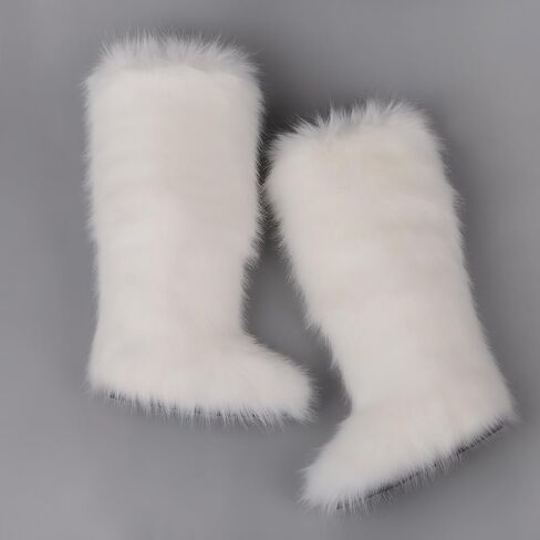 ZSGYCHCY Women's Faux Fur Boots Winter Fluffy Warm Furry Flat Shoes Snow Knee-High Boots in Saudi Arabia
