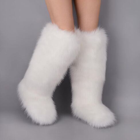 ZSGYCHCY Women's Faux Fur Boots Winter Fluffy Warm Furry Flat Shoes Snow Knee-High Boots in Saudi Arabia