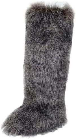 ZSGYCHCY Women's Faux Fur Boots Winter Fluffy Warm Furry Flat Shoes Snow Knee-High Boots in Saudi Arabia