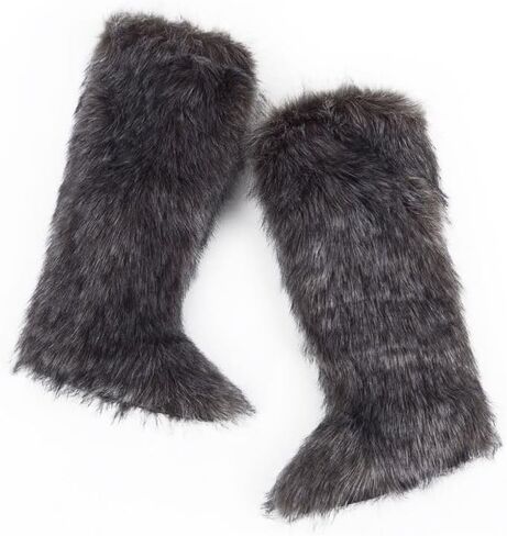 ZSGYCHCY Women's Faux Fur Boots Winter Fluffy Warm Furry Flat Shoes Snow Knee-High Boots in Saudi Arabia