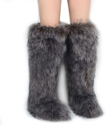 ZSGYCHCY Women's Faux Fur Boots Winter Fluffy Warm Furry Flat Shoes Snow Knee-High Boots in Saudi Arabia
