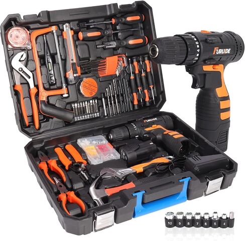112-Piece Power Drill Cordless Set,16.8V Cordless Drill Household Tool Set with Storage Case,Electric Screwdriver Driver Tool Kit Professional DIY Hand Tool Kit for General Home Auto Repair in Kuwait