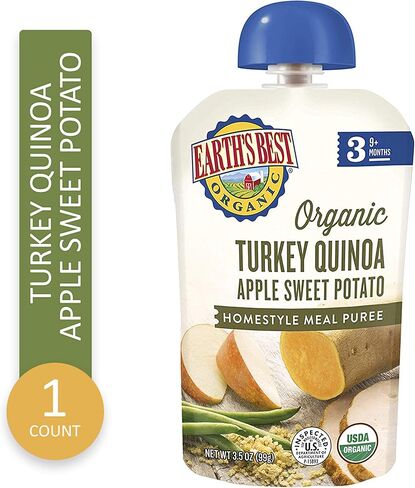 أفضل أغذية الأطفال العضوية من إيرثز بيست، المرحلة 3، تركيا، الكينوا، التفاح، البطاطا الحلوة، 3.5 أوقية. كيس in Kuwait