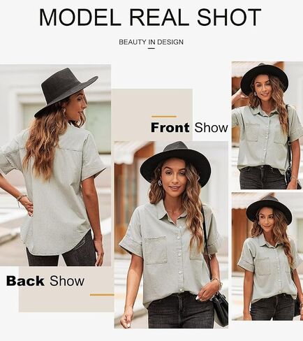 Astylish Womens Button Down Shirts V Neck Loose Casual Shirt in Kuwait