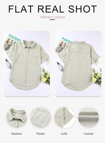 Astylish Womens Button Down Shirts V Neck Loose Casual Shirt in Kuwait