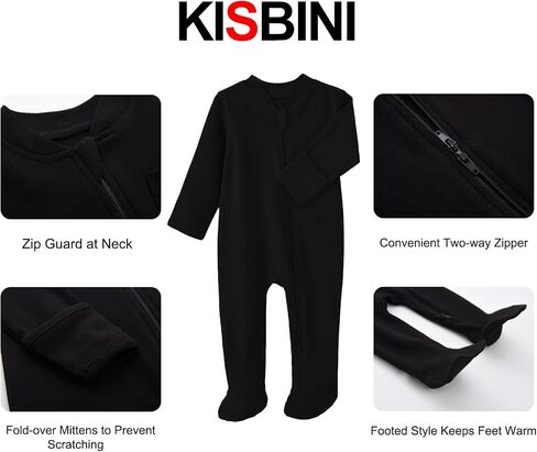 KISBINI Baby Kids Sleep and Play, Baby Cotton Pajamas with Mitten Cuffs, 2 Way Zipper Footed Sleeper Newborn-12 Months in Saudi Arabia