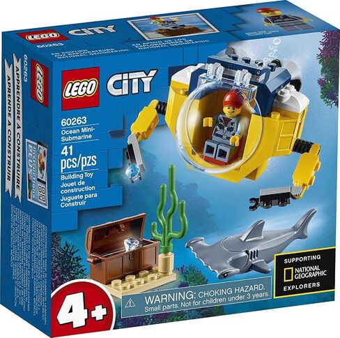 LEGO City Ocean Mini-Submarine 60263, Underwater Playset, Featuring a Toy Submarine, Pirate Treasure Chest, Hammerhead Shark Figure and a Pilot Minifigure, Great Gift for Kids (41 Pieces) in Saudi Arabia