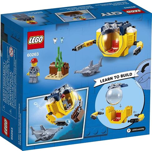 LEGO City Ocean Mini-Submarine 60263, Underwater Playset, Featuring a Toy Submarine, Pirate Treasure Chest, Hammerhead Shark Figure and a Pilot Minifigure, Great Gift for Kids (41 Pieces) in Saudi Arabia