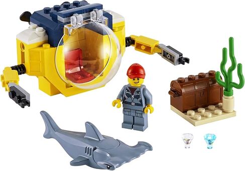 LEGO City Ocean Mini-Submarine 60263, Underwater Playset, Featuring a Toy Submarine, Pirate Treasure Chest, Hammerhead Shark Figure and a Pilot Minifigure, Great Gift for Kids (41 Pieces) in Saudi Arabia