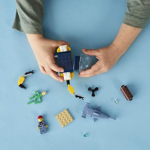 LEGO City Ocean Mini-Submarine 60263, Underwater Playset, Featuring a Toy Submarine, Pirate Treasure Chest, Hammerhead Shark Figure and a Pilot Minifigure, Great Gift for Kids (41 Pieces) in Saudi Arabia