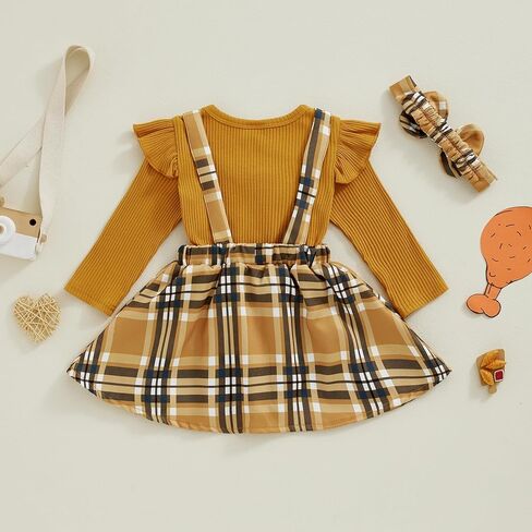 CIYCUIT فستان منقوش بأكمام طويلة للفتيات الصغيرات لعيد الشكر مع تصميم تركي وعصابة رأس متطابقة in Kuwait