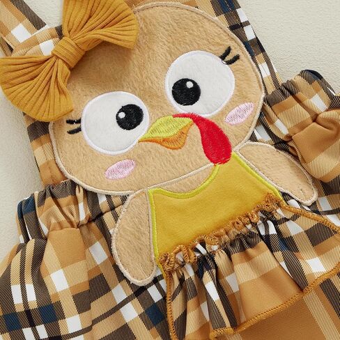 CIYCUIT فستان منقوش بأكمام طويلة للفتيات الصغيرات لعيد الشكر مع تصميم تركي وعصابة رأس متطابقة in Kuwait